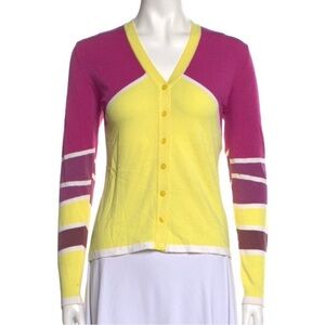 Escada Yellow and Pink Knit Top and V-Neck Cardigan